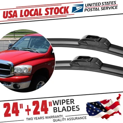 Wiper Blades 24" & 24" Front Right & Left For Dodge Ram 3500 2002-2008 U/J-hook — 第 1/4 张图片