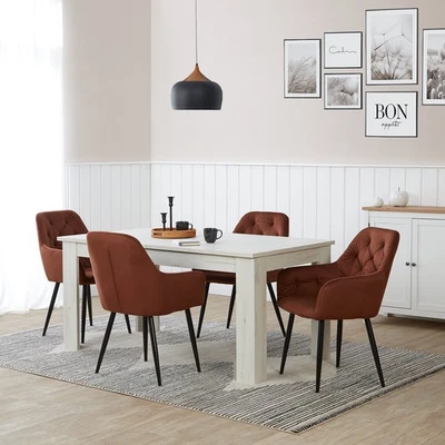 Esstisch Ausziehbar mit 4 Stühlen Massiv Holz Weiß Modern Essgruppe Homestyle4u - Bild 1 von 4