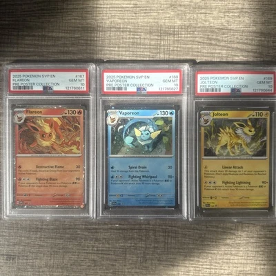 PSA 10 Flareon 167, Vaporeon 168, Jolteon 169 SVP PROMO Prismatic Poster Pokemon - Image 1 of 4