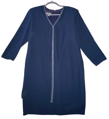 Vestido Vintage Ursula Of Switzerland Azul Marino Con Borde de Estrás Talla 14 EE. UU. Foto 1 de 4