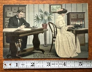 Antique Postcard Woman On Typewriter Man At Desk Posted Germany - Picture 1 of 2