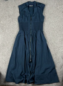 Anthropologie The Tommie Dress Womens Large Blue Midi Smocked Front Zip Blush - Picture 1 of 8
