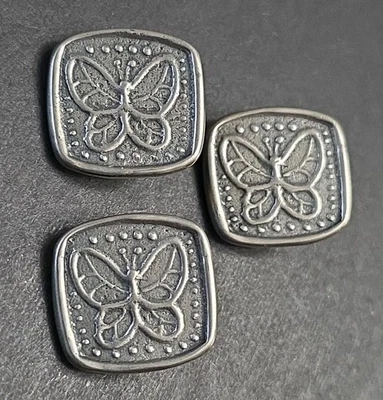 SET OF 3 SQUARE PEWTER BUTTERFLY BUTTONS WITH SHANK - Image 1 of 3