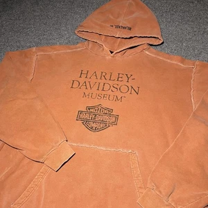 Harley Davidson Museum Hoodie Mens XXL Fleece Sweatshirt Orange Motorcycles - Picture 1 of 9