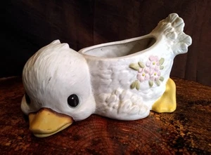 Vintage 60's-70's~Porcelain Duck Planter~Florals, Tail In Air~Made in Mexico MCM - Picture 1 of 13