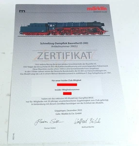 Märklin 39052 ZERTIFIKAT Dampflok BR 05 003 mfx DIGITAL Spur H0 HO INSIDER Club - Bild 1 von 2