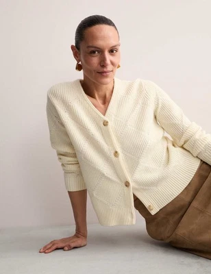 M&S - Jaeger Womens White Wool V-Neck Long sleeved Women Cardigan - Image 1 of 4