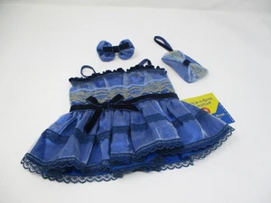 Build A Bear Blue Lace Bow Dress 3-Piece Set Dress Purse Hairbow BAB NWT - Picture 1 of 6