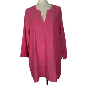 Top Lands End Mujer XL Cuello en V Rosa Túnica Lagenlook Lino Viscosa Costera Boho - Imagen 1 de 17