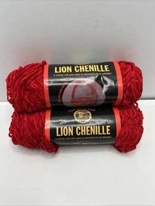 yarn crochet Lion brand chenille lot of 2pc skeins Red color - Picture 1 of 3