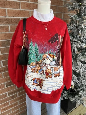 Sudadera Vintage Osos de Navidad Muñeco de Nieve Cuello Redondo 1X Nueva Con Etiquetas Foto 1 de 4