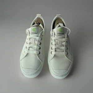 Cariuma OCA niedrige Canvas-Sneaker Damen 7 Herren 5,5 weiß Schnürschuhe Kork-Innensohle NEU - Bild 1 von 6