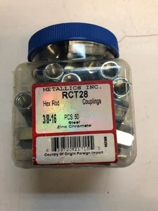 METALLICS Hex Coupling Nuts 3/8-16 x 5/8 x 1-1/8 Threaded Rod Connector Zinc 50 - Picture 1 of 2