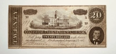 1864 $20 Confederate States of America Note T67 - Image 1 of 2