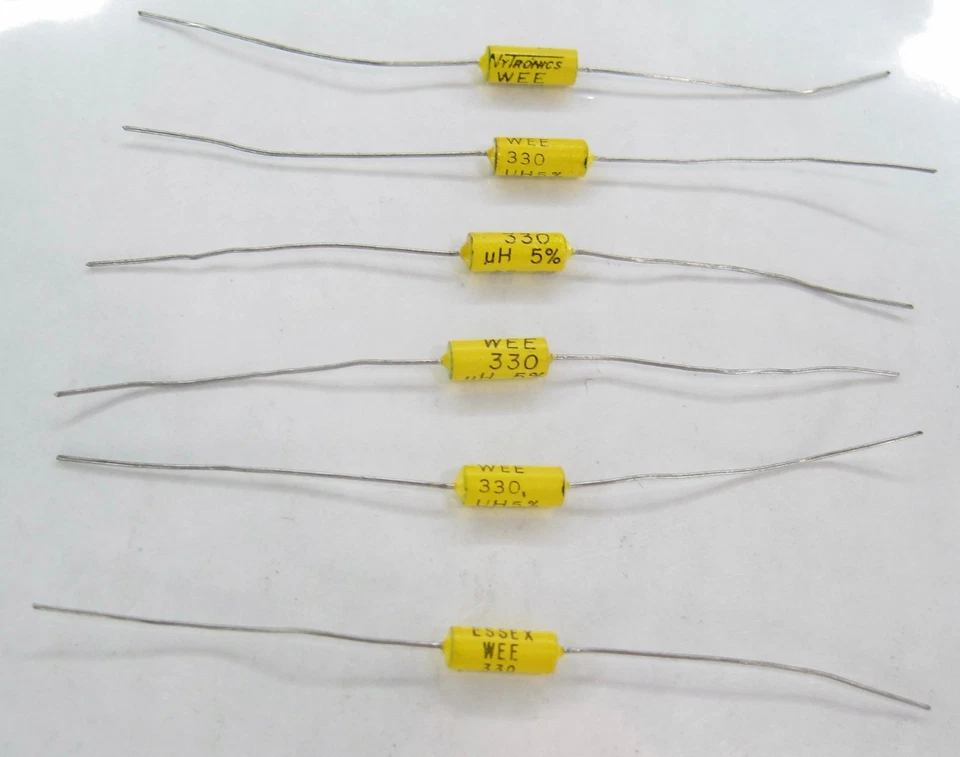 Lote de 6 condensadores de película axial vintage excedente Nytronics Essex WEE 330 UH 5% Foto 1 de 4