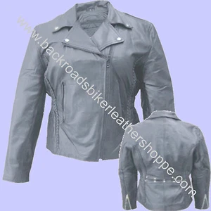 Ladies Women's Black Lambskin Leather Motorcycle Biker Jacket SIZES XS-5X - Picture 1 of 3