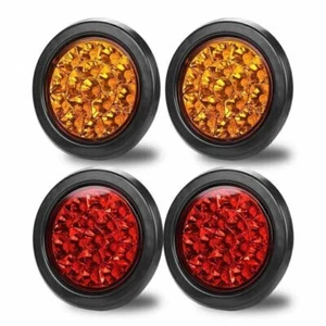 2X 4INCH Round 16 LED Truck Trailer RV Brake Stop Turn Signal Tail Lights 12-24V - Picture 1 of 14