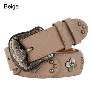 Beautiful Casual Womens Belt Vintage Flower Genuine Leather Belts for Jeans