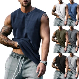 Men's Muscle Tank Tops Sleeveless Gym Bodybuilding Stretchy Workout T-Shirt Vest - Picture 1 of 25