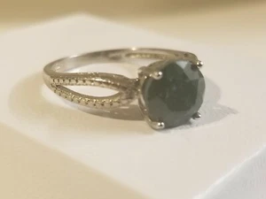 Emerald with white gold plated Sterling Silver Size 8 - Picture 1 of 5