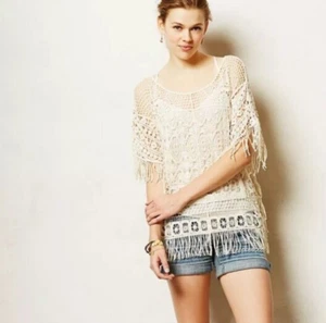 ANGEL of the NORTH $98 Sayulita Crochet Fringe Pullover XS/S anthropologie - Picture 1 of 11