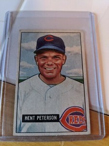 1951 Bowman Kent Peterson Cincinnati Reds #215 Baseball Card. VG condition 
