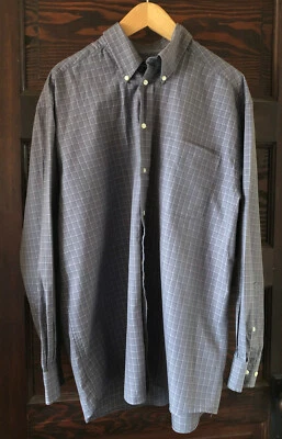 Men's Shirt Hathaway L Gray Red White Plaid Button Up 100% Cotton Long Sleeve - Image 1 of 4