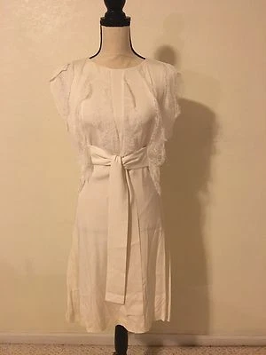 Valentino Auth White Lace Belted Dress Sz 4 Womens $3000 - Image 1 of 4