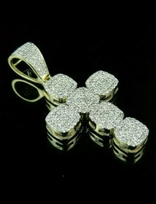 Da Uomo 14k Placcato Oro Giallo 2.00Ct Rotondo Diamanti Finti Ciondolo Croce - Immagine 1 di 4