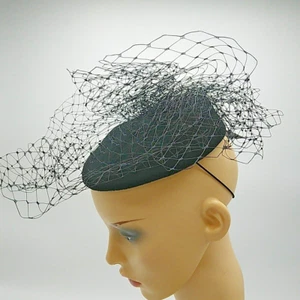 Failsworth Hat Studio BLACK Pillbox Birdcage Veil Fascinator Hat 100% Wool, NWT - Picture 1 of 15