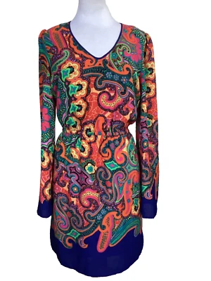 🎉 XOXO - VESTIDO MANGA LARGA ESTAMPADO FLORAL PAISLEY BRILLANTE AUDAZ - TALLA L Foto 1 de 4