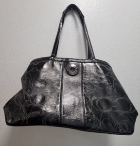 Bolso de Mano Coach Signature Negro Patente Cuero Bolso de Mano Bolso con Cerradura de Beso F19215 - Imagen 1 de 3