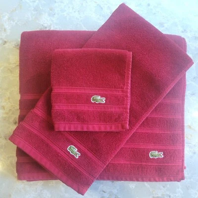 Lacoste Towel Set 100% Cotton | Bath & Hand Towels + Washcloth | Crocodile Logo - Image 1 of 4