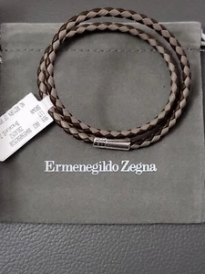 475$ Ermenegildo Zegna Mens Braided Leather Double -Wrap Bracelet.Made In Italy - Picture 1 of 15