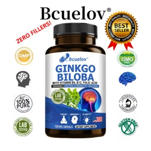 Ginkgo Biloba, 5000 mg, dosis alta (24% flavonas), 120 cápsulas - vegano, SIN TRANSGÉNICOS - Imagen 1 de 14