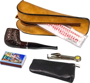 Pipe beginner set / Pipe rustic straight / Pipe pouch leather look brown - Picture 1 of 1
