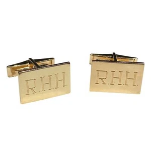 VTG SOLID 14K YELLOW GOLD MEN'S MONOGRAMMED RHH CUFFLINKS 19mm 11 GRAMS - Picture 1 of 6