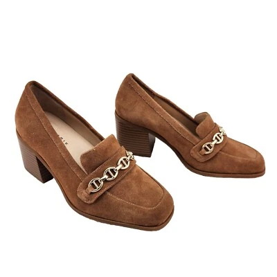 Mocassim feminino Alex Marie tamanho 8,5 M Farin sapatos bomba couro marrom camurça 93 - Imagem 1 de 4