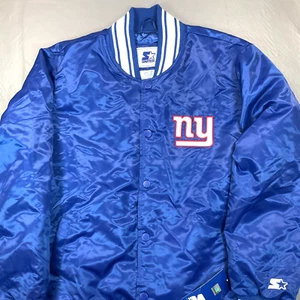 New Starter New York Giants Blue Satin NFL Button Up Jacket Sz XL $140 - Picture 1 of 9