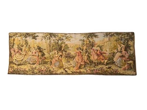 Vintage French Wall Hanging Pictorial Tapestry Woven Rococo Garden 144x49 cm - Picture 1 of 12