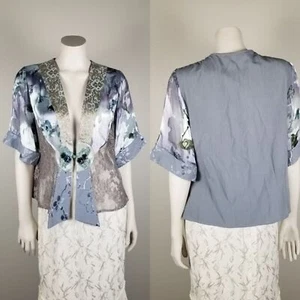 VTG Y2K Spencer Alexis Blue Bohemian Renaissance Floral Lace Kimono Top Sz PL - Picture 1 of 13
