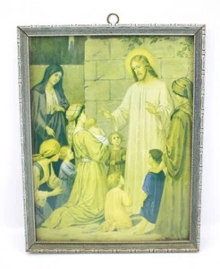 Vtg Jesus Litho Art Print Bubbles in Glass Framed Belgium Children Christian Old - Picture 1 of 9