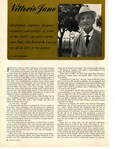1965 VITTORIO JANO / CAR DESIGNER (FIAT, ALFA, LANCIA) ~ ARTICOLO / ANNUNCIO ORIGINALE 7-PG - Foto 1 di 1