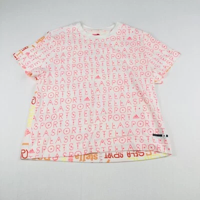 Stella Sport для Adidas розовый и белый графический футболка размер большой молнии плеча - Изображение 1 из 4