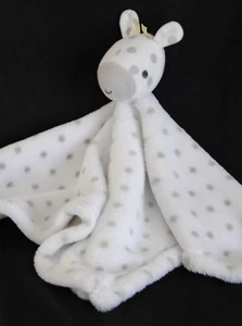 🦓Doudou plat girafe PRIMARK BABY blanc pois gris mouchoir polaire Etat NEUF - Picture 1 of 3