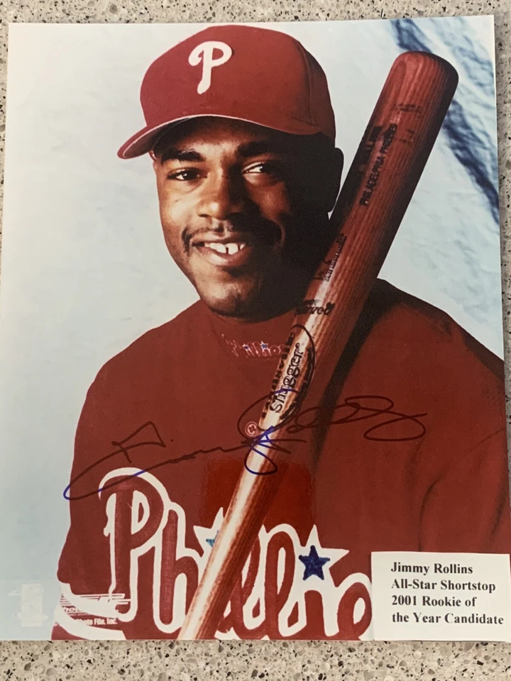 JIMMY ROLLINS PHILADELPHIA PHILLIES SIGNED 2008 WORLD SERIES ROOKIE YEAR 8x10 - Image 1 of 1