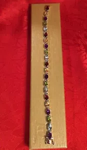 BBJ Multicolored Oval Gemstone Sterling Silver Tennis Bracelet - Picture 1 of 6