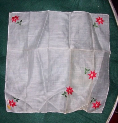 Vintage Burmel Swiss Switzerland Poinsettia Embroidery Handkerchief Hankie NWT - Image 1 of 4