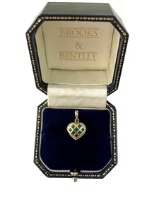 Emerald & Diamond Pendant 9ct Gold Heart Shape Emerald and Diamond Pendant - Picture 1 of 14