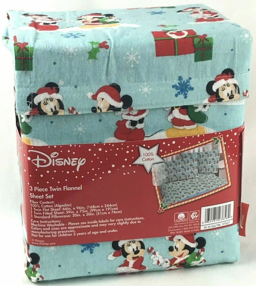 Disney Christmas Mickey Minnie Mouse Twin Flannel Sheet Set - 3 Pieces - Image 1 of 1